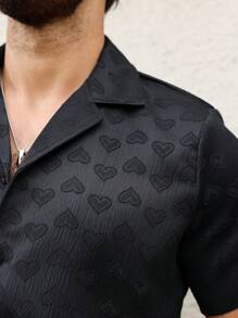 Manfinity Homme 男士纯色短袖衬衫，简约时尚，适合夏季 - 黑色 - 查看 2