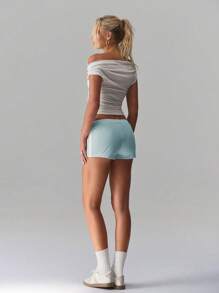 TRNVIE Women's Casual Loose Low Waist Contrast Trim Numeric Printed Shorts