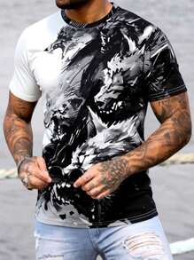 Manfinity LEGND Men's Animal Pattern Round Neck Short Sleeve Casual Versatile T-Shirt Graphic T Shirts For Men Men Clothing Men T Shirts