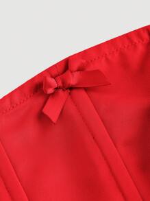 SHEIN MOD Cute Red Bow & Fish Bone Hem Design Plus Size Blouse For Women