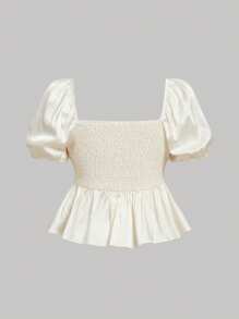 SHEIN MOD Plus Size Apricot Satin Front Drawstring  Cute Summer Tops - Apricot - View 2