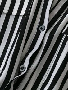 Sweetra Plus Size Women Casual Classic Black & White Striped Twist Front Short Shirt, Suitable For Summer Everyday Wear And Outdoor, Easy To Match