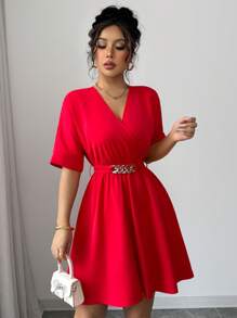 Elenzga Rochie mini casual Commuter de culoare uni pentru femei - roșu - Vizualizare 3