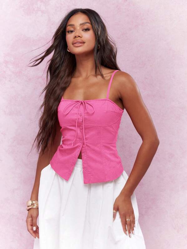 MISSGUIDED Milkmaid Style Bustier Top Cami With Button Front Detail Summer Crop Tank Spaghetti Strap Cotton Blend Festival Beach Vacation Casual