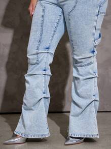 Denimoi Plus Size Fashion Washed Stacked Flare Leg Jeans - Light Wash - View 2