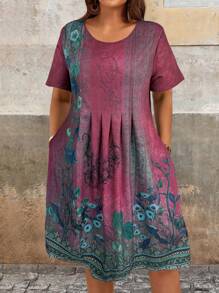 EMERY ROSE Vestido de verano con estampado floral verde para mujer de talla grande, estilo campestre
