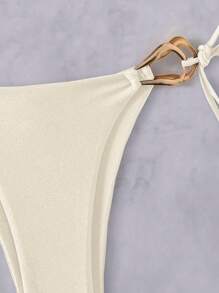 Swim Vcay Spring Break Beach Outfits For Women - Halter Tie Fashion Accessories Sexy Hollow Beach Resort Swimwear Set For Summer Beach Vacation - Apricot - View 3