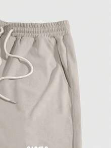 SHEIN Cottnline Cotton Men's Drawstring Waistband With Letter Pattern Sweatpants - Camel - View 4