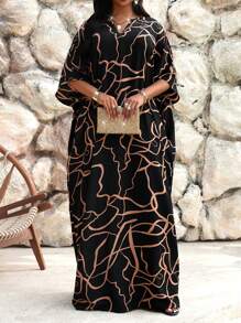 SHEIN Lady Abito elegante da donna a maniche corte con tagli, in stile kaftan, colorato e intrecciato, adatto per cerimonie, ufficio, viaggi e vacanze estive