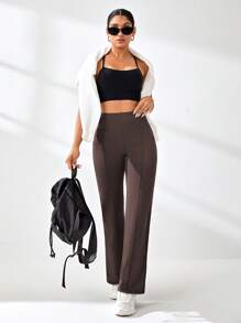 Slayform Quần legging tập luyện đơn giản cạp cao có túi cho nữ - Cà phê nâu - Xem 2