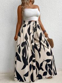 Pantaloni larghi con stampa floreale di taglia grande, stile casual da vacanza
