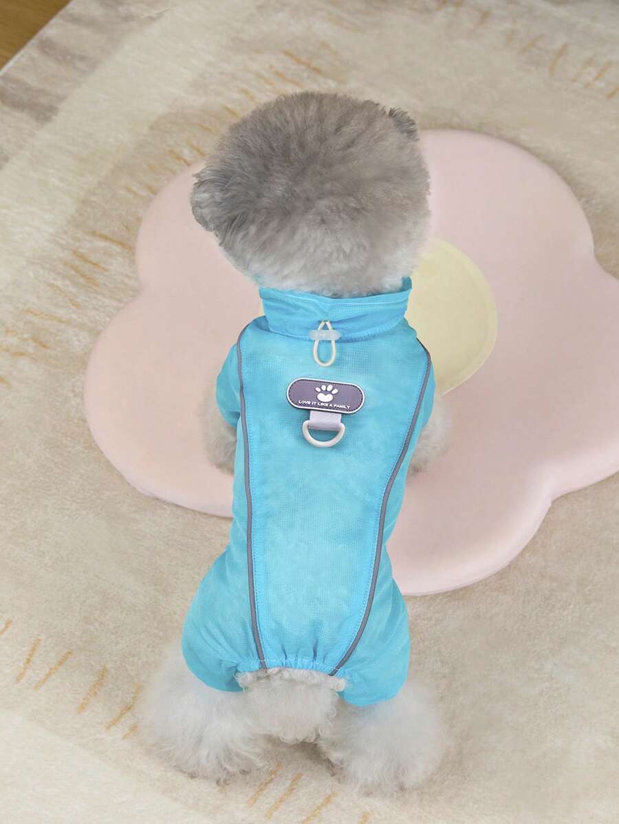PETSIN Macacão Protetor para Animais de Estimação, com Estampa de Pegada de Cachorro, Tecido de Malha Respirável Azul, Cintura Elástica Ajustável, Leve para Verão, À Prova de Vento e d''Água, para Uso Externo - Azul - Visão 1