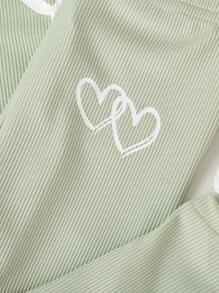 SHEIN Baby Girl 2pcs/Set Spring Casual Outdoor Sports Ribbed Fabric Heart Graphic Sleeveless Top And Elastic Waist Loose Pants Sweatsuit - Multicolor - View 4