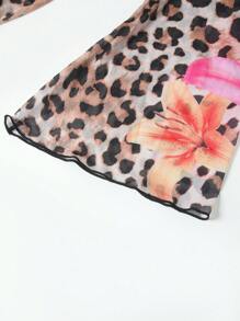 SHEIN Swim 1pc Women's Kimono Robe, Digital & Placement Printed Mesh, For Home, Beach, Pool, Casual Party, Vacation, Spring/Summer