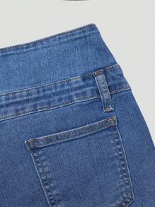 SHEIN Essnce Casual Washed Front Button Slim Fit Denim Shorts - Medium Wash - View 4