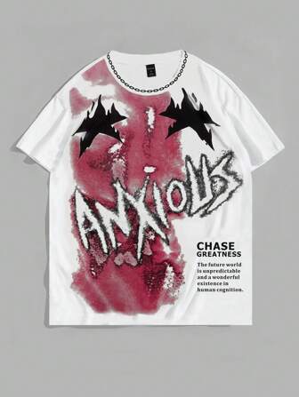 Street Life T-shirt décontracté à col rond à manches courtes avec impression de slogan pour hommes