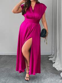 Celure Abito a-line con scollo a v, plissettato e avvolgente, per donne di taglia curvy