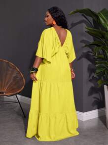 Slaydiva Plus Size Women's Solid Color V-Neck Loose A-Line Dress, Suitable For Beach, Vacation And Casual Wear,Beach Dress Sundress,Holiday Outfits Boho