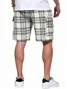 Manfinity Homme Men Plaid Flap Pocket Drawstring Waist Cargo Shorts Casual