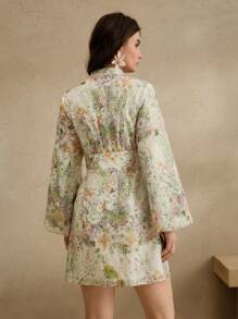 Anewsta Elegant Spring Festival Holiday Embroidered Lantern Sleeve Dress - Multicolor - View 2