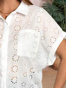 EMERY ROSE Blusa casual holgada con bordado quemado de murciélago de manga corta para mujer de talla grande, para conciertos, Pascua, país, uso occidental, estilo bohemio, verano, con bordado y puntada - Blanco - Ver 6