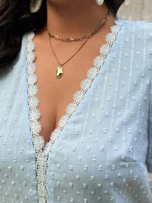 SHEIN LUNE Women Blouse With Frill & Fuzzy Texture - Baby Blue - View 8