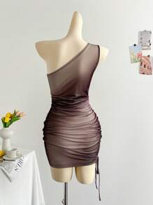 Soleia Vestido mini ajustado con cordón, plisado y efecto tie-dye vintage para mujer, favorecedor para fiestas, citas y el Día de San Valentín