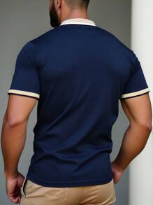Manfinity Homme Plus Size Men's Casual Simple POLO Shirt, Suitable For Summer - Navy Blue - View 2