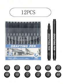 SHEIN 6pcs/9pcs/12pcs Waterproof Quick-Drying Technical Drawing Pens Set For Sketching, Cartooning, Graphic Design And Handwriting
