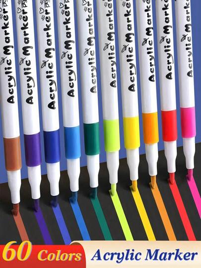 12/24/48/60 Färger Akrylfärgpennor, Lämpliga för att rita och skapa gör-det-själv-skapande, Vattentät, Tvättbar, Kan användas för att måla på tyg, glas, keramik, plast och de flesta ytor, Måla brevpapper för konst-gör-det-det-själv-skapande, skissa, och skapa vackra, skolor, kontorsmaterial, kontorsmaterial, kontorsmaterial,