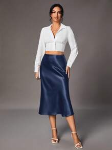 SHEIN Tall Women's Solid Color High Waist Elegant Commute Mermaid Hem Skirt Office Skirts For Women
