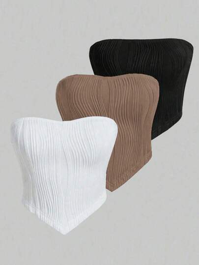 INAWLY 女士纯色纹理不对称下摆紧身胸衣上衣