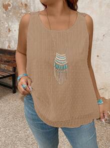 大码女式撞色蕾丝宽松休闲度假吊带背心 - 咖啡棕 - 查看 4