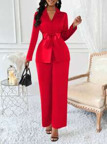 SHEIN Clasi 2pcs Women Satin Seersucker Casual Outfit, Stylish & Suitable For Summer