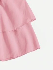 SHEIN PETITE Saia curta de verão com bainha de duas camadas de cintura alta - Rosa - Ver 5
