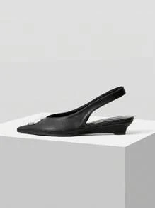 MOTF PREMIUM WOMEN'S ELEGANT DAILY SLINGBACK COMMUTE METAL DECOR WEDGE LOAFERS FOR CHRISTMAS - Black - View 4
