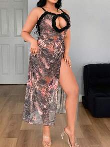 Plus Size 2pcs/Set Non-Wired Lingerie Dress + G-String - Multicolor - View 4