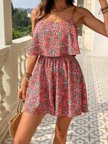 Breezaya 女士简约时尚细肩带连体裤，适合夏季 - 紅色 - 查看 4