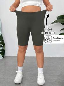 SHEIN EZwear Celana Pendek Skinny Abu-abu Gelap Ukuran Besar, Desain Minimalis Cocok untuk Musim Panas - Dark Grey - View 1