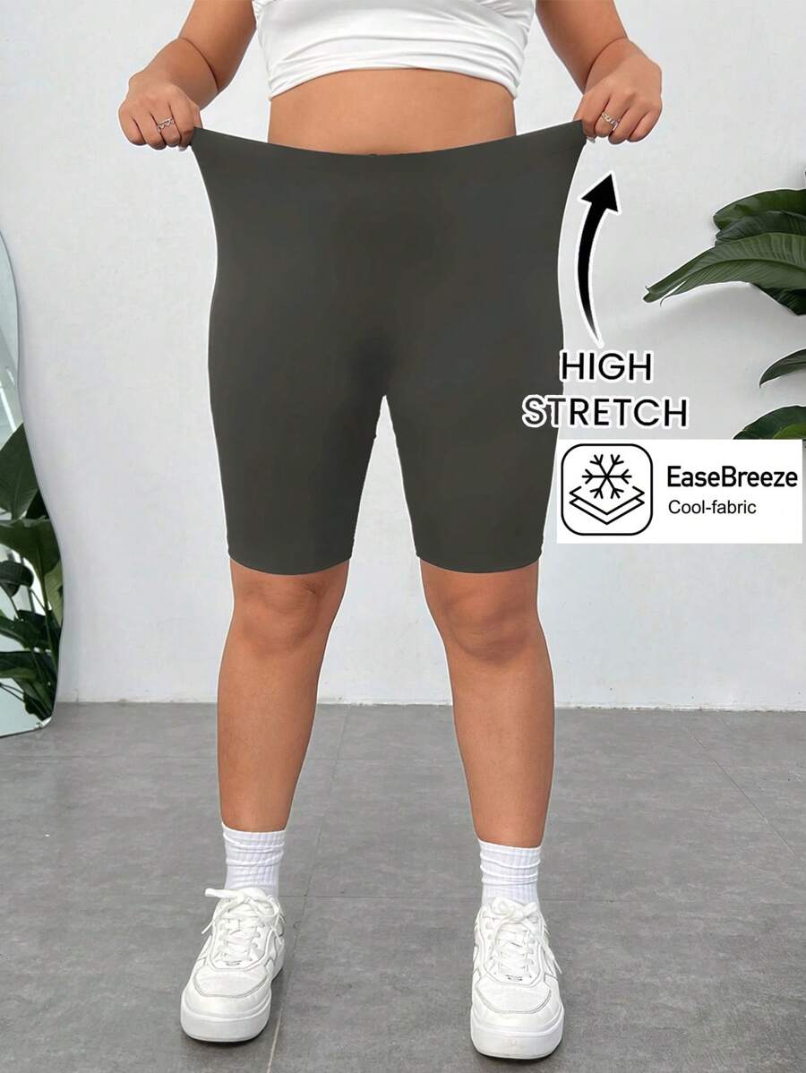 SHEIN EZwear Celana Pendek Skinny Abu-abu Gelap Ukuran Besar, Desain Minimalis Cocok untuk Musim Panas - Dark Grey - View 1