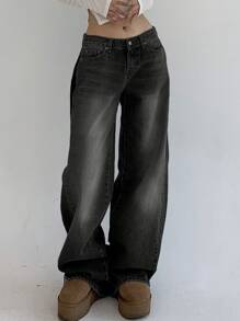 Strévra Mezclilla holgada con cremallera de estilo casual para usar en la calle, ropa de calle para mujeres