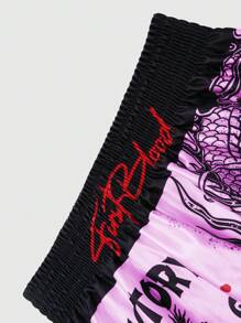 Anime Men's Loose Fit Letter & Dragon Print Boxing Shorts - Multicolor - View 4