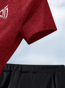 SHEIN Tween Boy Colorblock Pattern T-Shirt And Shorts 2 Pieces Sportswear Set - Red - View 3
