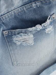 Tween Girl Y2K Boho Urban Street Vintage Western Style Low Waist Messed Up Denim Shorts - Salty Dog Blue, Elastic Waistband With Button Zip Closure, Ripped And Destroy Details, Mini Jean Short. - Light Wash - View 4