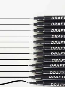 SHEIN 6pcs/9pcs/12pcs Waterproof Quick-Drying Technical Drawing Pens Set For Sketching, Cartooning, Graphic Design And Handwriting