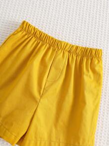 Cozy Pixies 2pcs Baby Boy Contrast Color 2 In 1 Shirt Collar Short Sleeve Top And Elastic Waist Shorts Set
