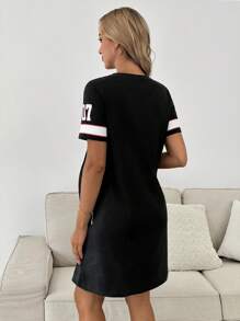 SHEIN Pregnant Women Summer Casual Sports Letter & Number Print Dress
