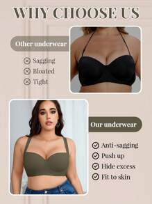 1pc Plus Size Seamless Comfortable Wireless Lightly Lined Lift & Support Bra - Olive Green - View 6