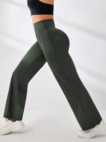 Easithlete 休闲纯色高腰运动裤 - 軍綠色 - 查看 6
