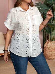EMERY ROSE Blusa casual holgada con bordado quemado de murciélago de manga corta para mujer de talla grande, para conciertos, Pascua, país, uso occidental, estilo bohemio, verano, con bordado y puntada - Blanco - Ver 3